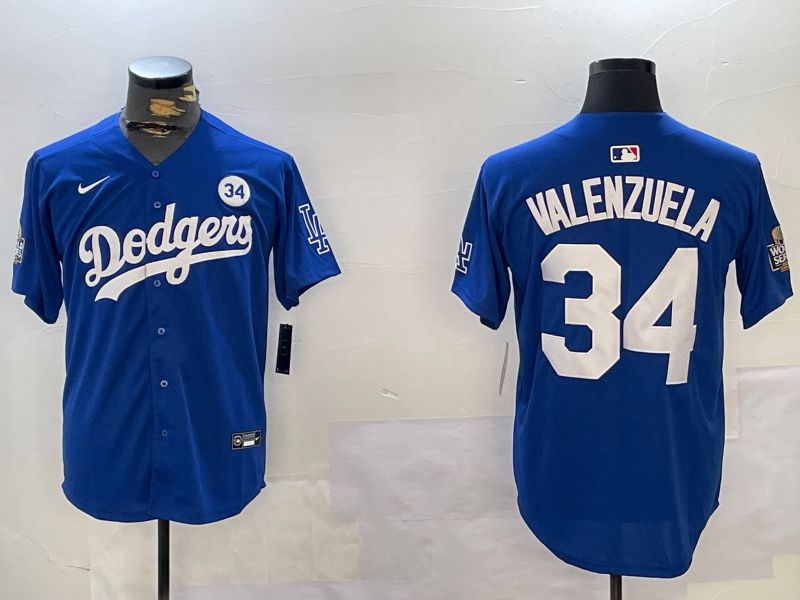 Men Los Angeles Dodgers 34 Valenzuela Blue Game 2024 Nike MLB Jersey style 1121